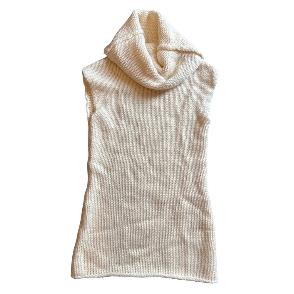 Topin Cream Alpaca Wool Blend Chunky Knit Sleeveless Woman's M Cowl Neck Sweater